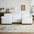 thumbnail image 3 of Ktaxon 120" W Sectional Convertible Sofa U Shaped Modular Couch with Double Chaise Corduroy Sleeper Set with 3 Oversized Seats White, 3 of 7