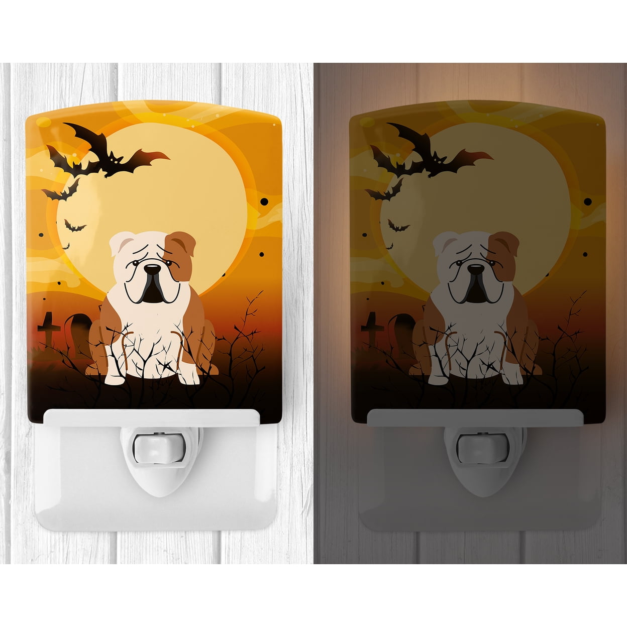 Halloween English Bulldog Fawn White Ceramic Night Light