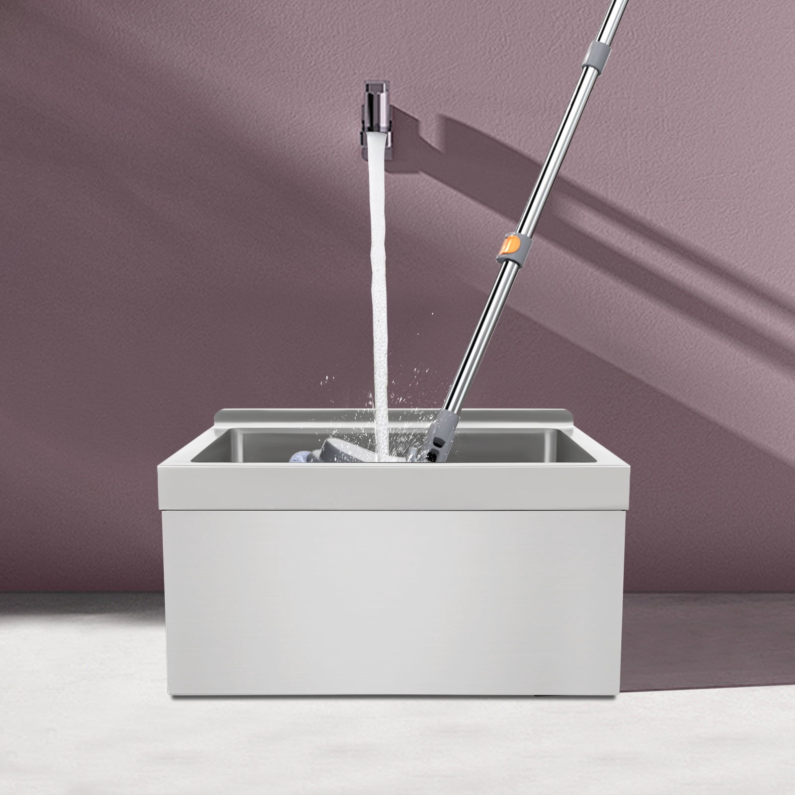 304 Stainless Steel Commercial Mop Sink 22x19x12 Inch 8" Deep Wall Mount Utility Sink for Kitchens, Restaurants