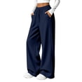 thumbnail image 2 of Wide Leg Sweatpants Women Fall Winter Mid Weight Solid Color Elastic High Waist Straight Leg Casual Pants with Pockets, 2 of 8