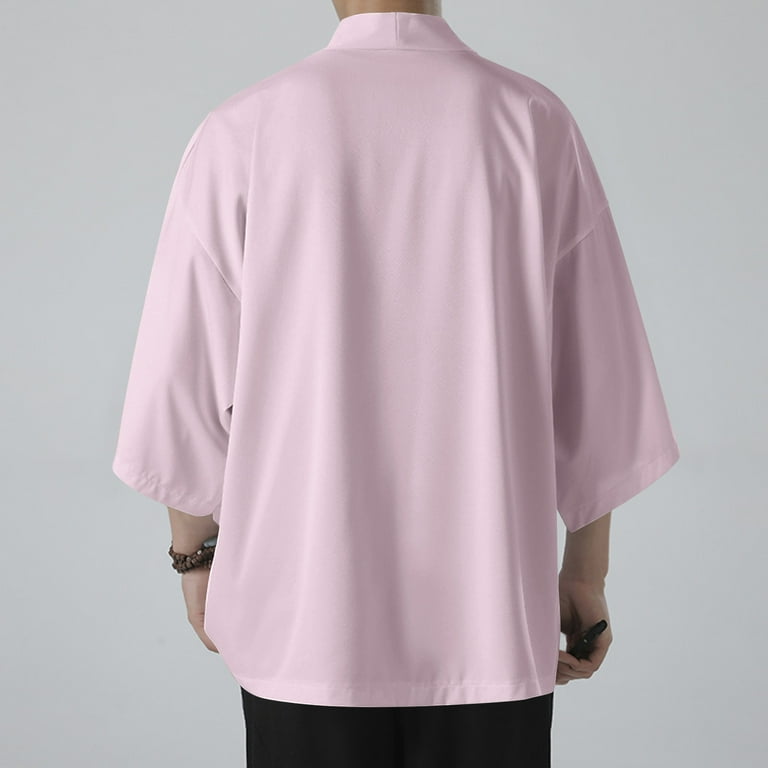 BiZtdJrK Mens Ice Silk Jacket Lightweight Breathable Open Front Sun Protection Jackets Big and Tall Solid Casual Shirt Jacket Today s Deals of The Day Pink XXL Walmart