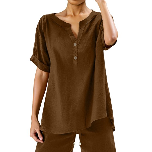Blouse Ample à Boutons pour Femmes, Manches Courtes, Décontractée