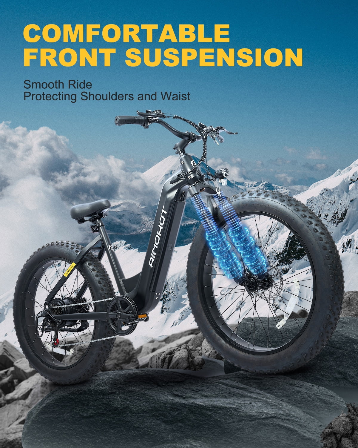 AINOHOT Terra Electric Bike for Adults 1000W Peak, 26" Fat Tire Electric Mountain Bike 48V 624WH Battery Ebike, UL2849