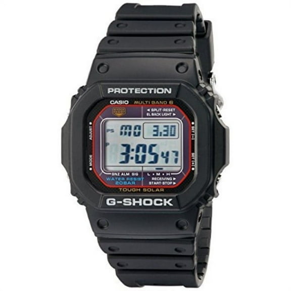mens g-shock atomic solar resin watch - black rubber strap - silver dial - gwm5610-1
