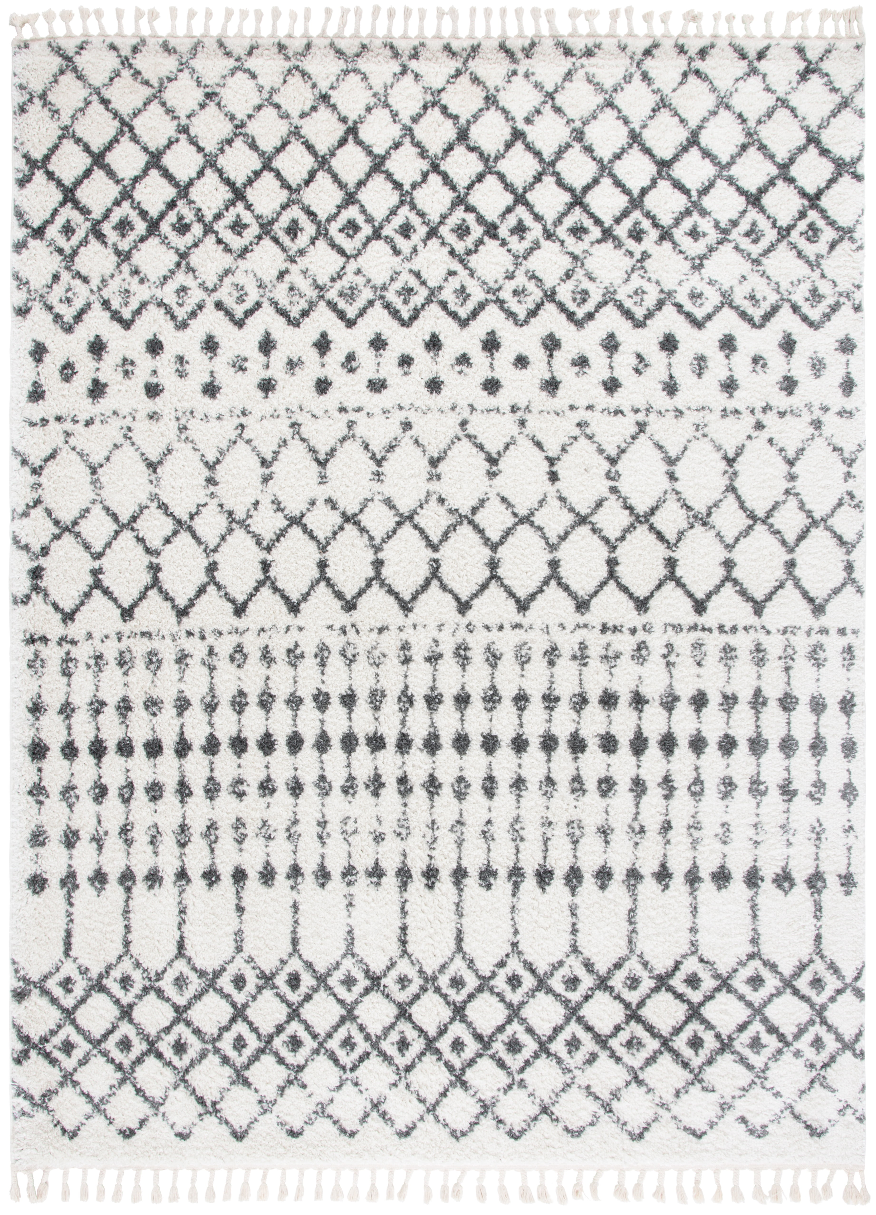 SAFAVIEH Berber Fringe Erin Aztec Shag Area Rug, Cream/Dark Gray, 8' x 10'