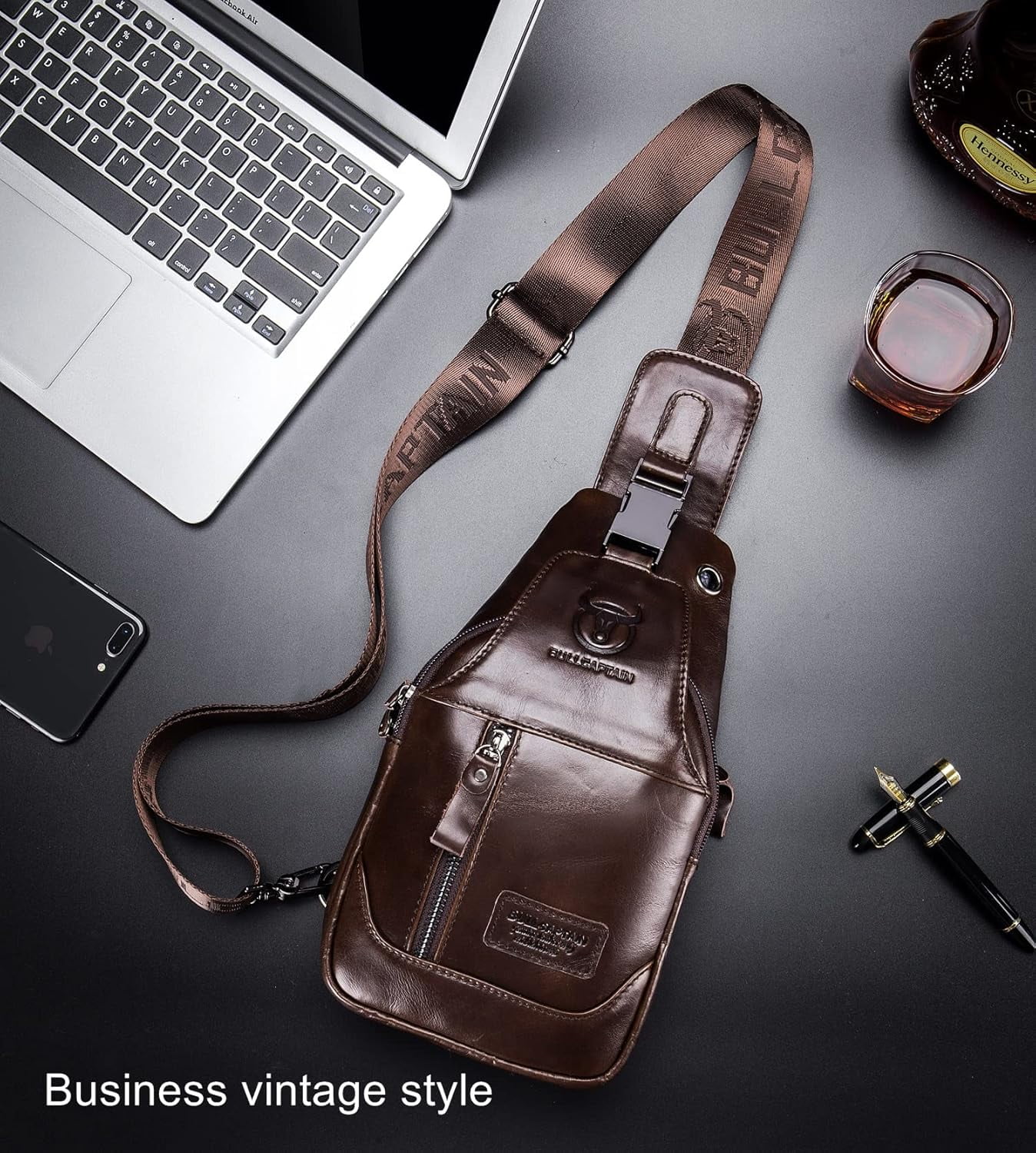 BULLCAPTAIN Genuine Leather Sling Bag Men's Crossbody Chest Backpack Vintage Daypack