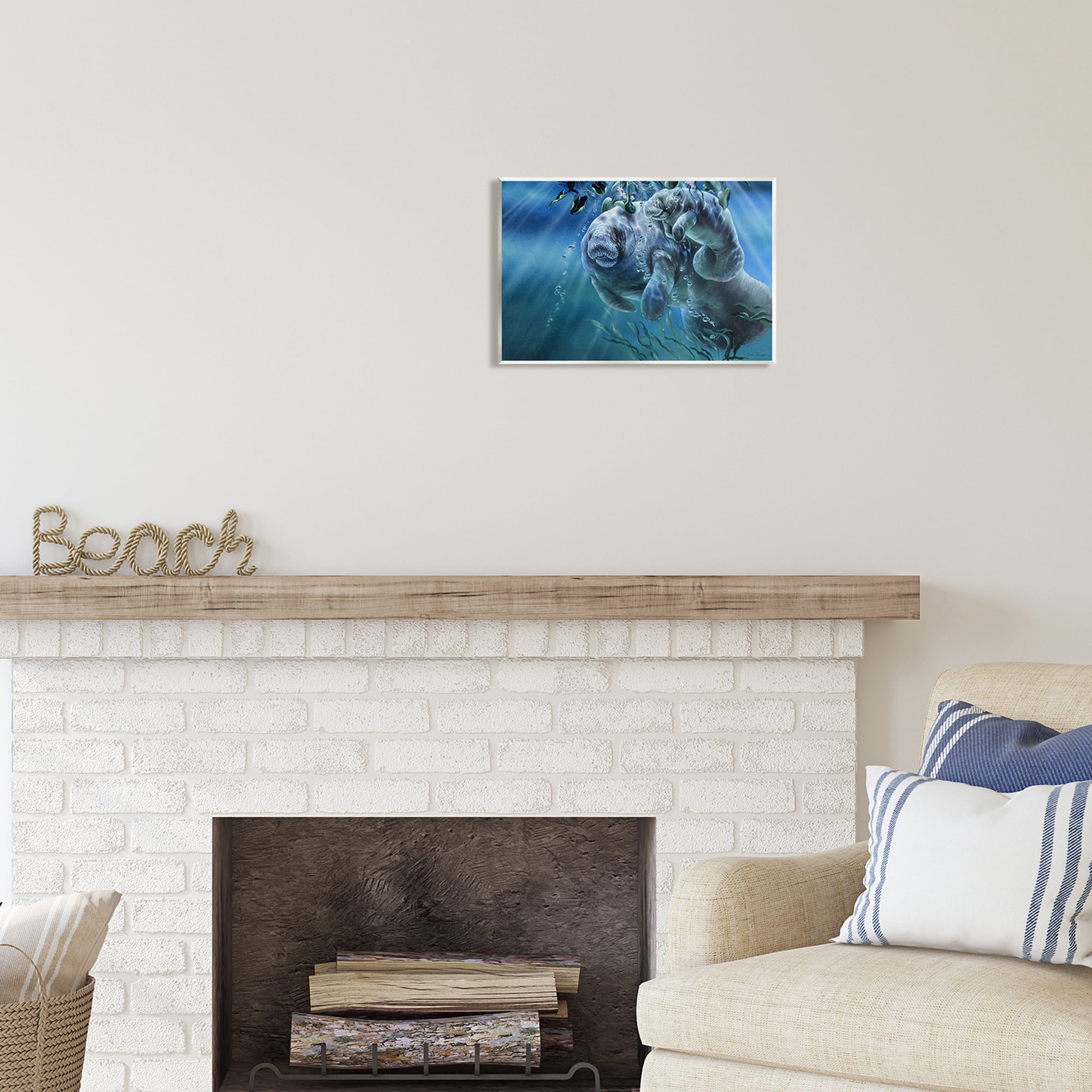 Stupell Industries Manatees Underwater Sun Rays Coastal Painting Unframed Art Print Wall Art