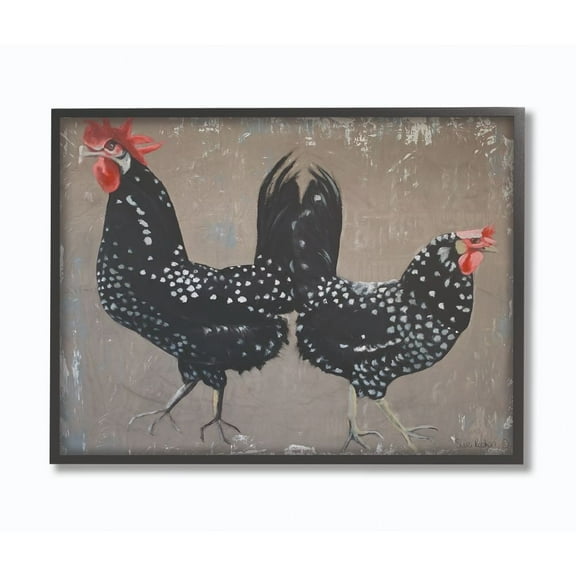 Stupell Industries Black Roosters Farm Animal Painting Framed Wall Art by Suzi Redman
