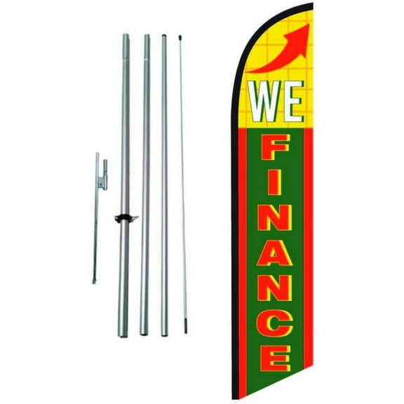 We Finance Auto Dealership Advertising Feather Banner Swooper Flag Sign with Flag Pole Kit and Ground Stake