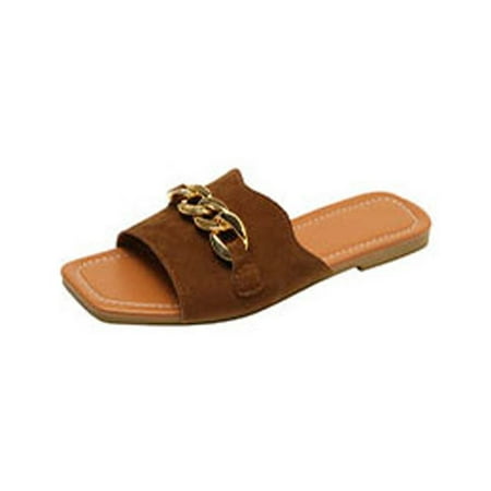 

Stamzod Women s Summer Fashion Casual Metal Decoration Slippers Flat Bottom Solid Color Slippers Clearance Brown 37