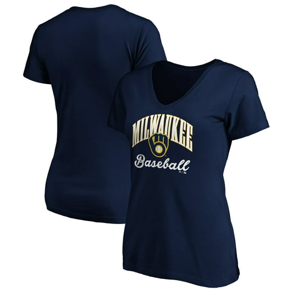 Women's Navy Milwaukee Brewers Core Victory Script V-Neck T-Shirt