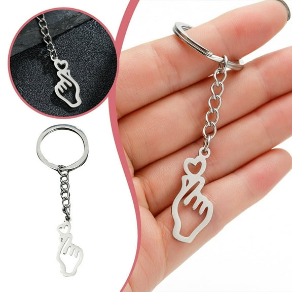 Stainless Steel Heart Finger Keychain Love Pendant Simple Korean Style Bag Charm