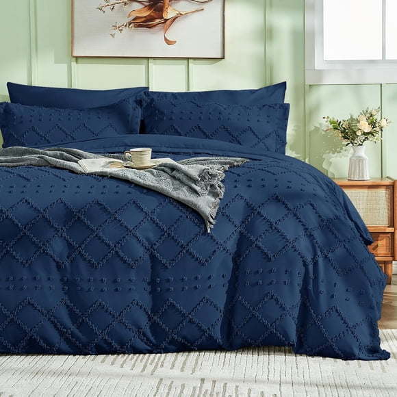 Duvet Cover Queen Size Boho Tufted Duvet Cover Set Pieces Soft & Lightweight Shabby Chic Embroidery Bedding Set for All Seasons ” × ” & Pillow Shams