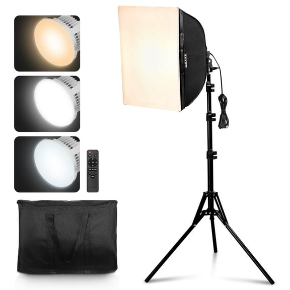 VEVOR Softbox Lighting Kit, 16" x 16", Professional Softbox with 45W LED Bulbs, 3000-6500K Adjustable Color Temperature, Tripod Stand, Studio Lights for Photography, Vedio Recording, Live Streaming