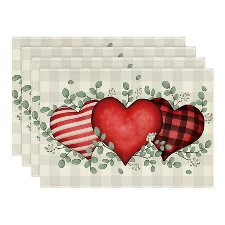 

HMPEAIIY Valentine s Day Linen Printed Placemat Festival Western Restaurant Heat Insulation Table Mat Kitchen Table Set for 4 under 150 Table Set Place Mats 6 Table And Mats round Kitchen Tables Set