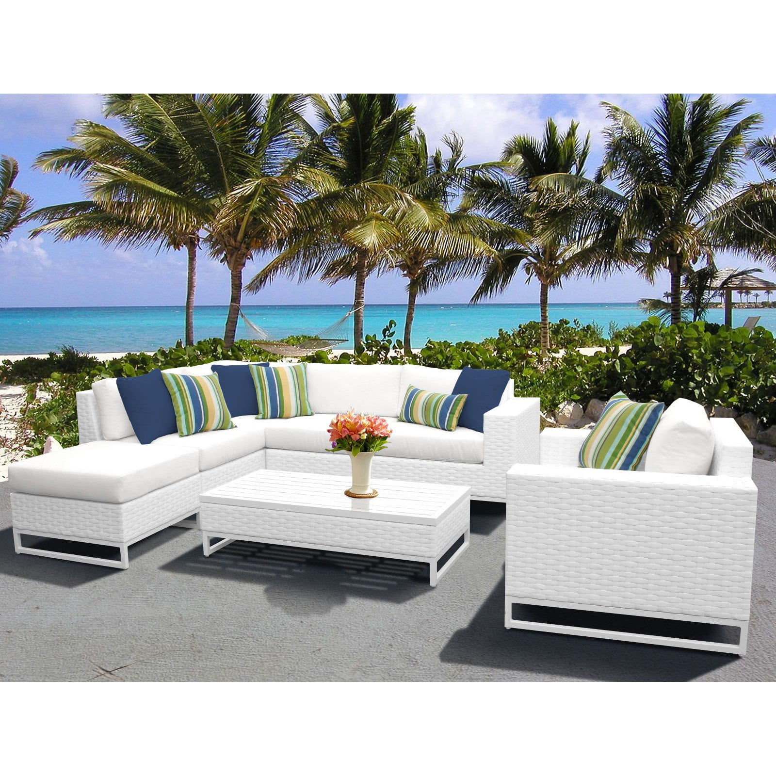 TK Classics Miami Wicker 7 Piece Sectional Patio Conversation Set with