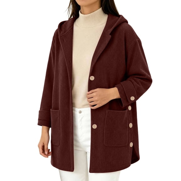 Jackets for Women, Oversized Button Up Corduroy Hooded Jacket for Women Fall Long Sleeve Cardigans Outerwear Jackets Coat with Pocket