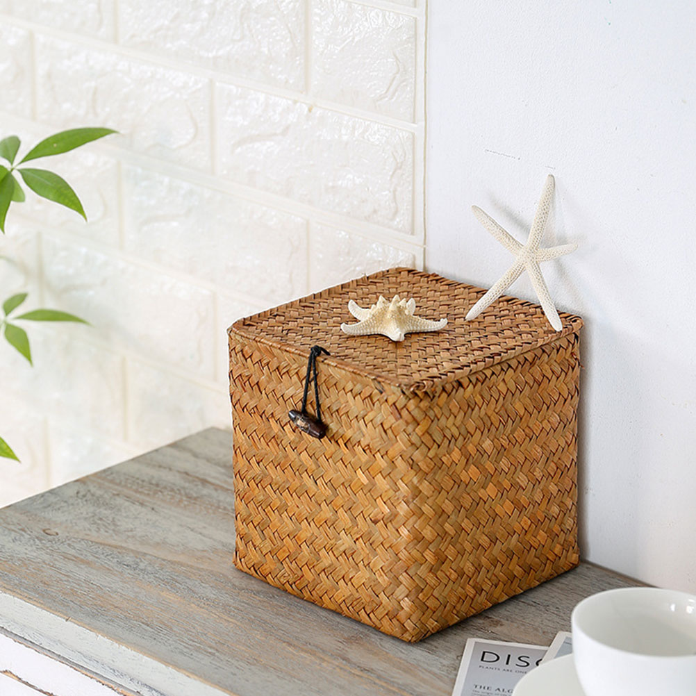 Woven Storage Baskets Wicker Rattan Baskets with Lids Seagrass Basket ...