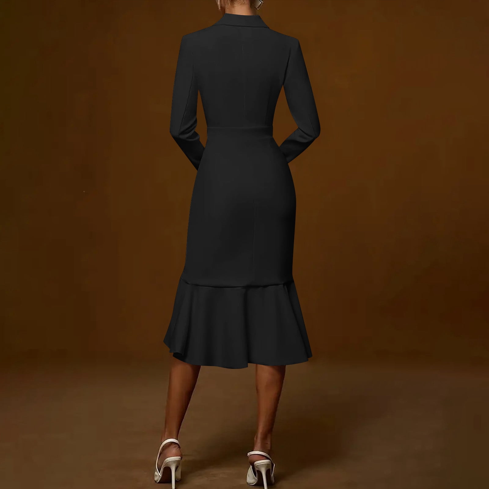 Women's Ruffle Hem Wear to Work Blazer Dresses - Elegant Long Sleeve High Low Bodycon Mermaid Cocktail Dress