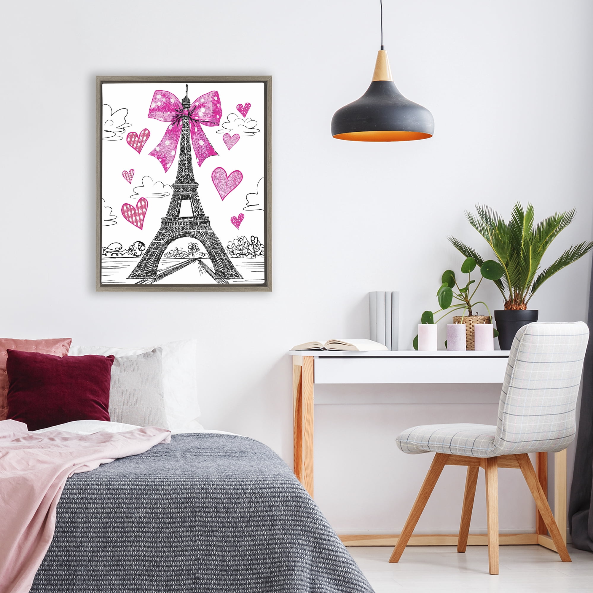 Stupell Industries Heart Patterned Eiffel Tower Brown Framed Floater Canvas Wall Art, design by Jess Stempel