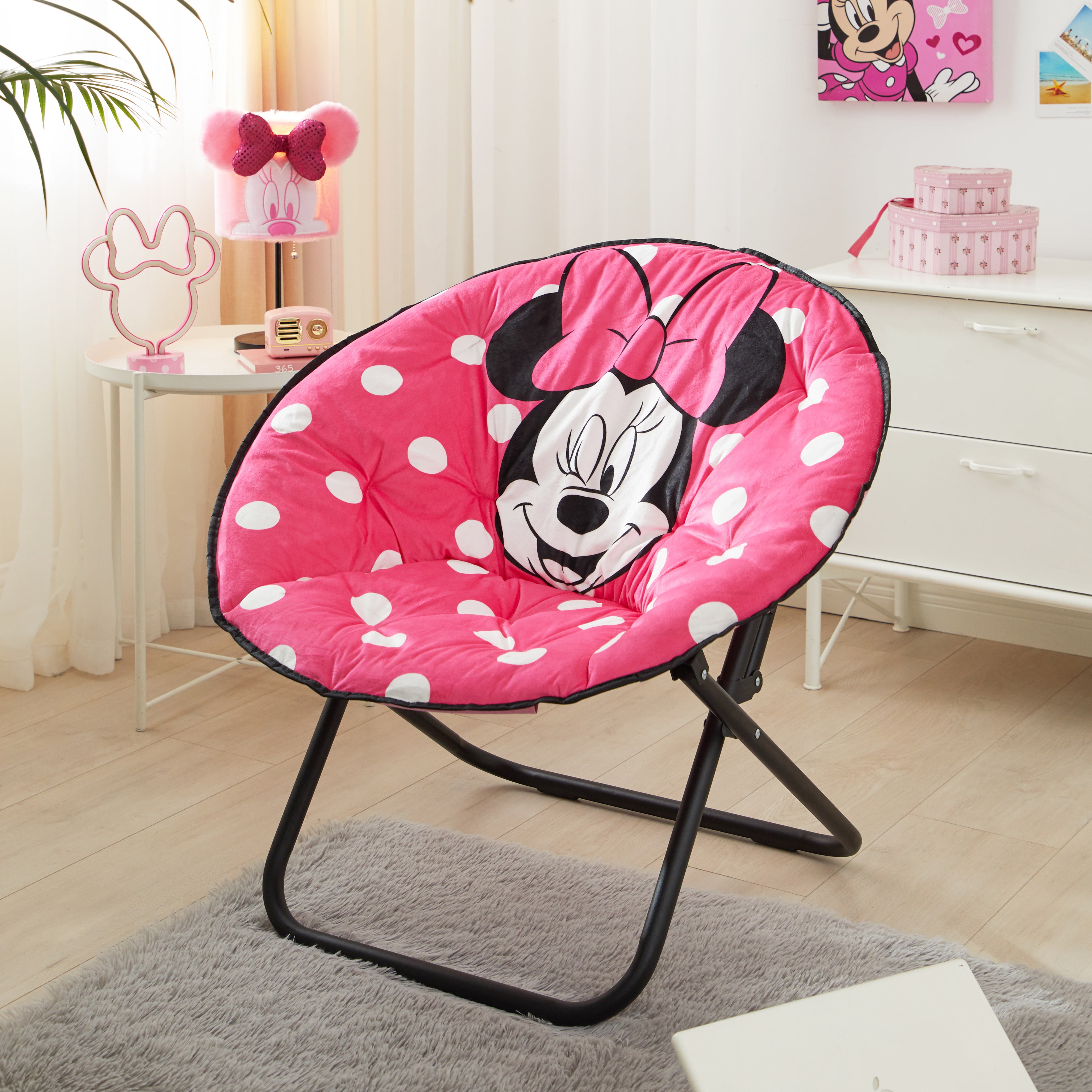 Disney Minnie Mouse Saucer Chair Toddler Kids Portable Seat Sturdy Metal Frame 