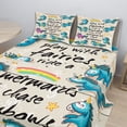 thumbnail image 2 of Ambesonne Unicorn Fitted & Top Sheet Set with Shams, Rainbow Stars, Beige Teal Blue, 2 of 8