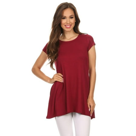- MOA COLLECTION Women's Solid Casual Short Sleeve Loose Fit pockets Knit Shirt Tunic Top Tee/Made in USA