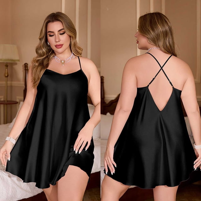 Sakmal Robe de Nuit pour Femmes Grande Taille Aguichant Chemises de Nuit Robe de Nuit Noire Sans Manches Chemises de Nuit pour Femmes