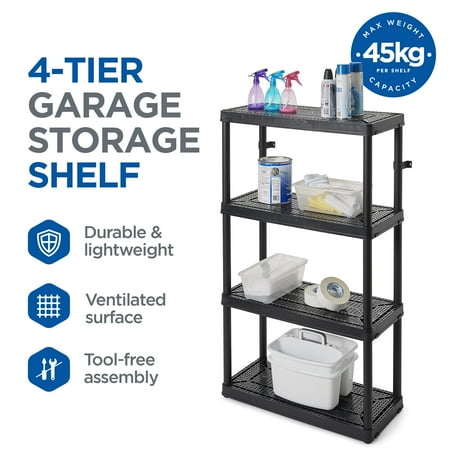 Gracious Living - 4 Shelf Tier Medium Resin Indoor and Garage Storage Shelf - Black