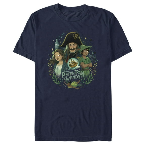 Men's Peter Pan & Wendy Animated Movie Poster Graphic Tee Navy Blue X Large
