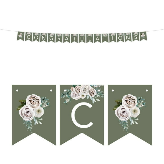 Koyal Wholeslae Sage Green|Cream Floral Blossoms Fall Wedding, Hanging Pennant Party Banner with String, Congratulations