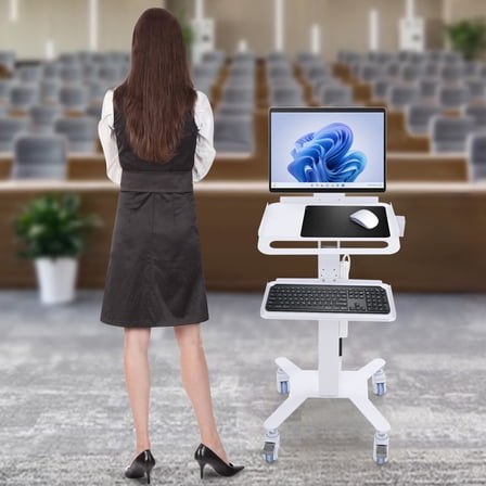 3 Tiers Adjustable Height Rolling Desk Computer Cart Mobile PC Laptop Workstation Table 19.69*17.91*48.43in for Home Use,Office