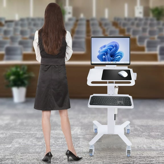 3 Tiers Adjustable Height Rolling Desk Computer Cart Mobile PC Laptop Workstation Table 19.69*17.91*48.43in for Home Use,Office