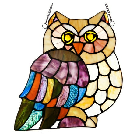 River of Goods Stained Glass Hoots Owl Window Panel