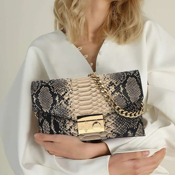 Classic Women's Shoulder Bag Versatile Snake Texture Crossbody Satchel with Flip Closure