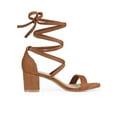 thumbnail image 3 of BLISSFUL STEP Women's Open Toe Lace up Sandals Mid Block Heels Sandals Brown 7, 3 of 8