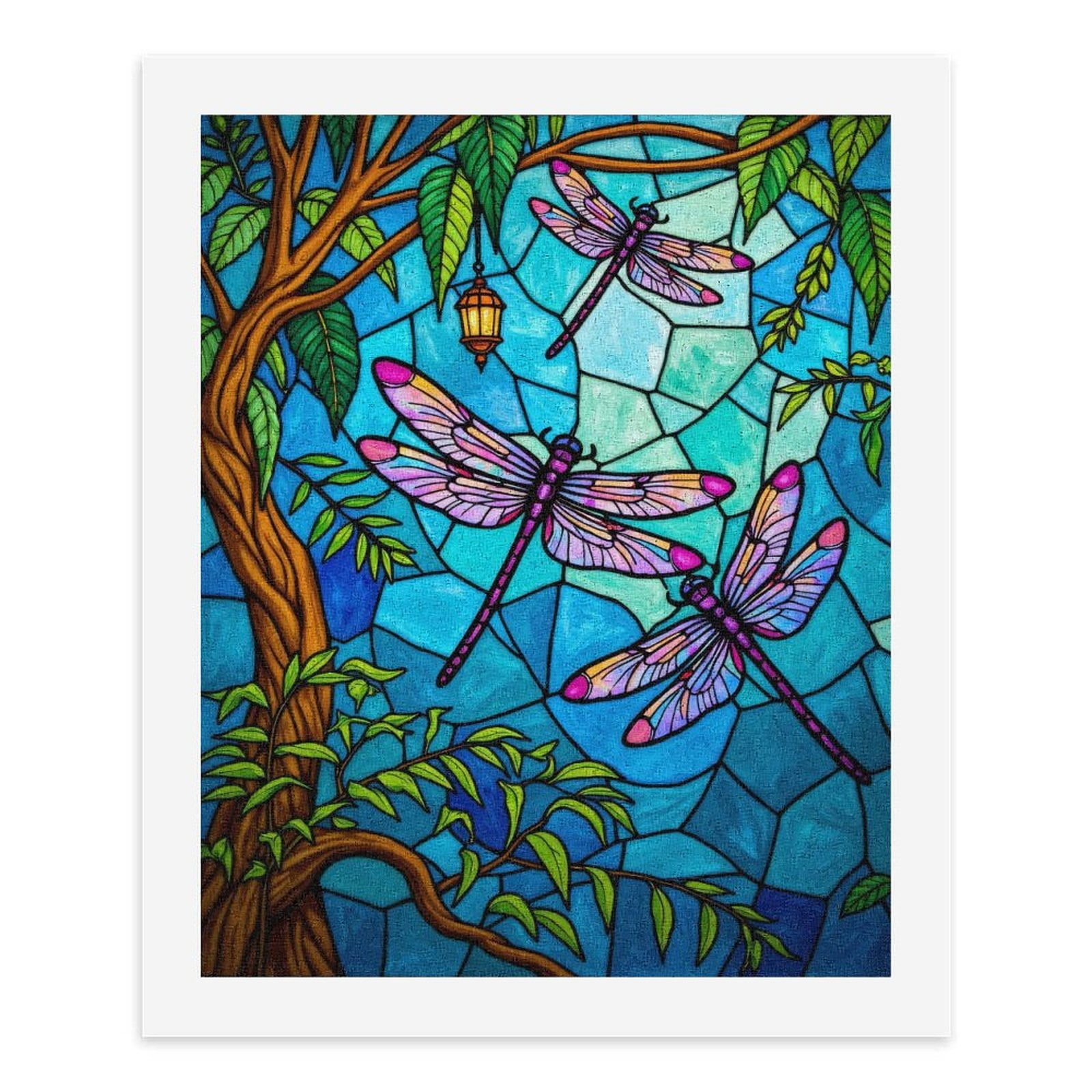 Paint by Numbers Kit for Adults, Colorful Dragonflies Stained Glass Paint by Numbers, Easy Paint by Numbers Kit for Adults Beginner, DIY Adult Paint by Number Kits on Canvas, Home Decor