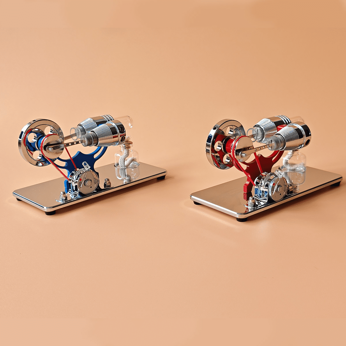 γ-Type Stirling Engine Generator Model with LED Lights, Mirror Finish Hot Air Engine, Metal Mechanical Thermal Energy Power Generator, Physics Science Experiment Kit, Desk Display for Teens & Adults