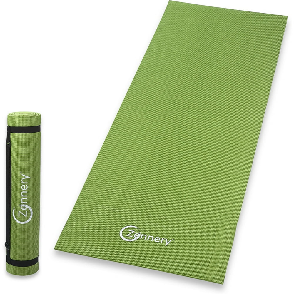 NonSlip Yoga Mat with Adjustable Carrying Strap Green