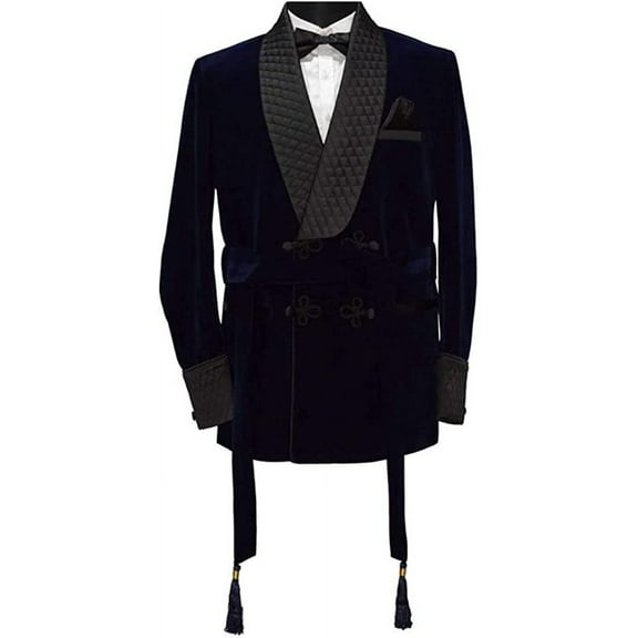 Men Smoking Jacket Blue Velvet Jacket Quilted Smoking Jacket Dinner Blazer