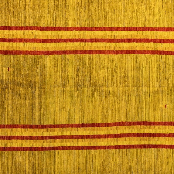 Ahgly Company Machine Washable Indoor Square Abstract Yellow Modern Area Rugs, 8' Square