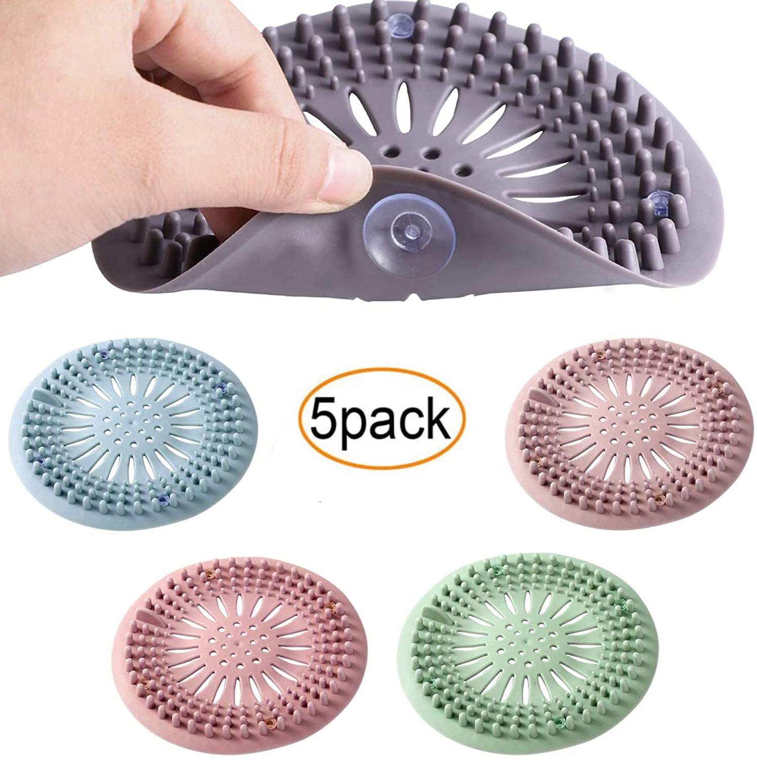 5 Pack Silicone Kitchen Bathroom Sink Shower Hair Catcher Strainer Drain Stopper 