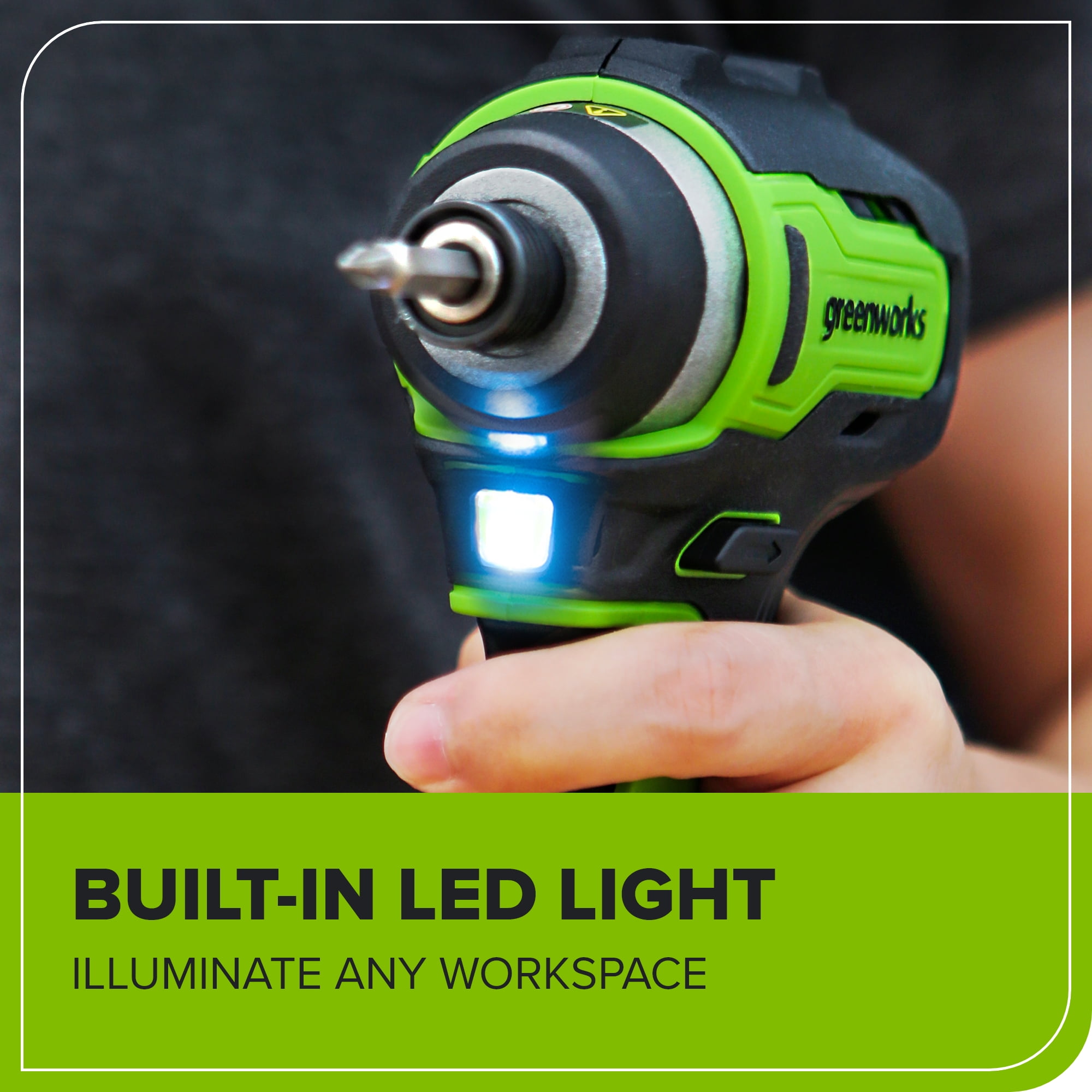 Greenworks 24V Brushless Cordless Impact Driver Kit, 1900 in./lbs Torque, Variable Speed, 2×2Ah Batteries with 2A Charger, LED Light, 8pcs Drill/Driver Bits with Tool Bag
