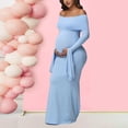 thumbnail image 5 of Women's Maternity Off Shoulder Dresses Back Split Long Sleeve Pregnancy Photography Dress for Baby Shower Party Blue XL, 5 of 8