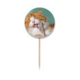 thumbnail image 1 of Yellow Stripes Cat Pet Animal Lick Toothpick Flags Round Labels Party Decoration, 1 of 3