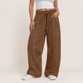 thumbnail image 2 of zaveiop Barrel Sweatpants Women High Waisted Wide Leg Lounge Pants Casual Fall Drawstring Contrast Patchwork with Pockets (Brown, M), 2 of 5