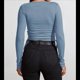 thumbnail image 5 of Camisa Corta de Cuello Redondo, Larga y Cordón Lateral para Mujer, Ajustada, Acanalada Gris S, 5 of 7