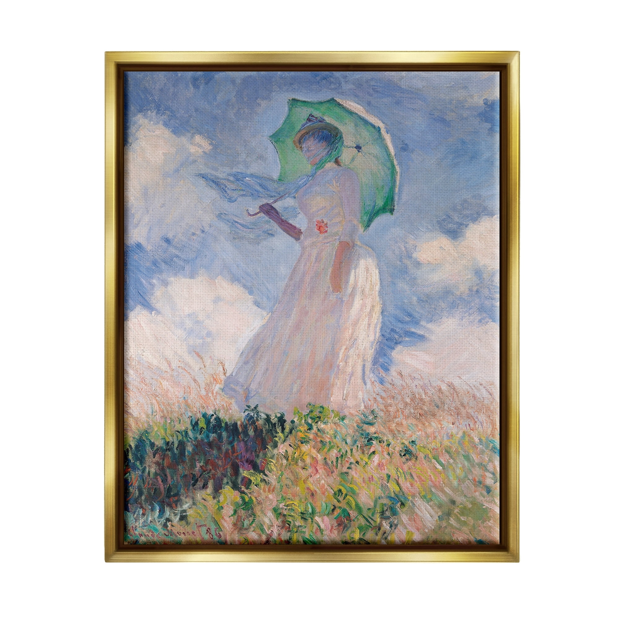 Stupell Industries Woman With Parasol Monet Classic Painting Metallic Gold Framed Floating Canvas Wall Art, 24x30, by Claude Monet