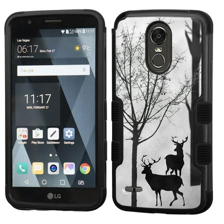 Black Forest Deer - 3-Layer Case for LG Stylo 3 / Stylo 3 Plus, OneToughShield ® Shock Absorbing Hybrid Phone Case (Black) - Forest Deer