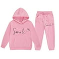thumbnail image 2 of Baby Sets Girl Cute Print Long Sleeve Sweatsuit Pullover Tops and Pants Kids 2pcs Outfits Fall Winter Suit Pink,12-13 Years, 2 of 4